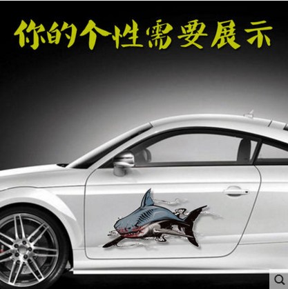 恐怖汽車(chē)貼紙3D立體(tǐ)鲨魚車(chē)貼劃痕個(gè)性遮擋保險杠創意拉花(huā)車(chē)身裝飾